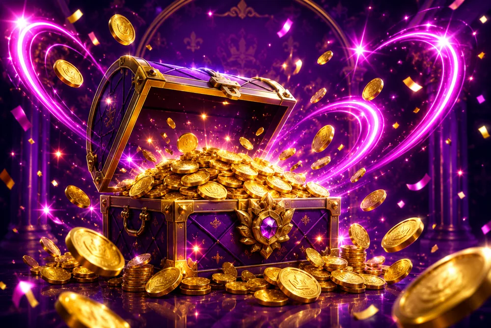 Ricky Casino welcome bonus: gold coins spilling from a treasure chest with 550 free spins